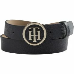 Tommy Hilfiger TH ROUND BUCKLE BELT WITH SILVER BUCKLE